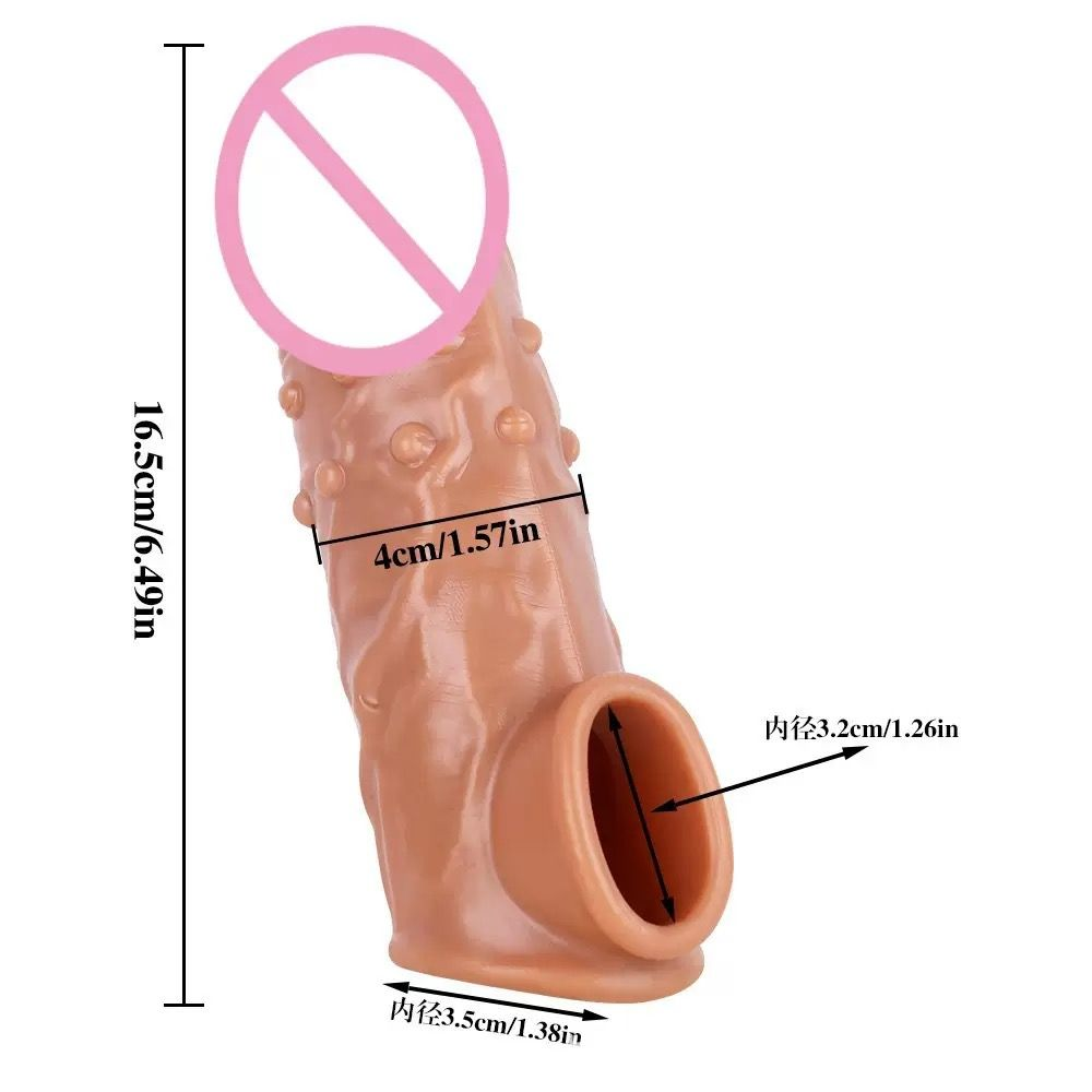 Ultra-Realistic Textured Extension Sleeve with Dual-Stimulation Design(كم واقعي مزخرف لزيادة الطول والسُمك بتصميم تحفيز مزدوج)