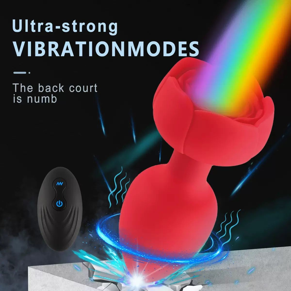 RoseGlow Wireless Vibrating Anal Plug – Remote Control & USB Rechargeable(سدادة شرجية مهتزة بتصميم الوردة – تحكم لاسلكي وشحن عبر USB)