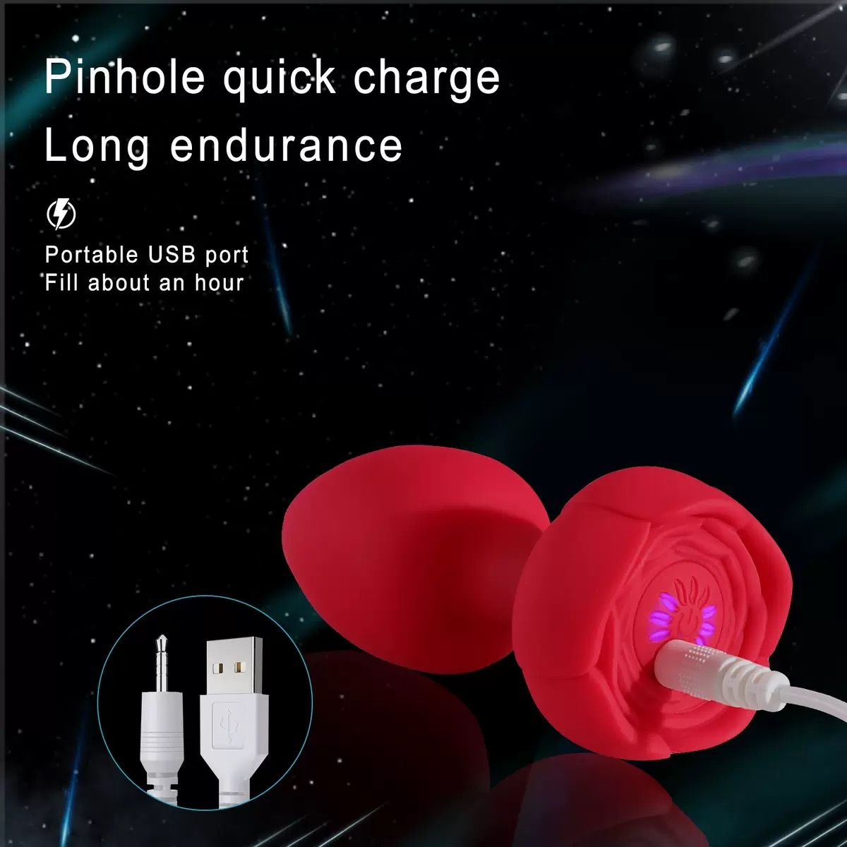 RoseGlow Wireless Vibrating Anal Plug – Remote Control & USB Rechargeable(سدادة شرجية مهتزة بتصميم الوردة – تحكم لاسلكي وشحن عبر USB)