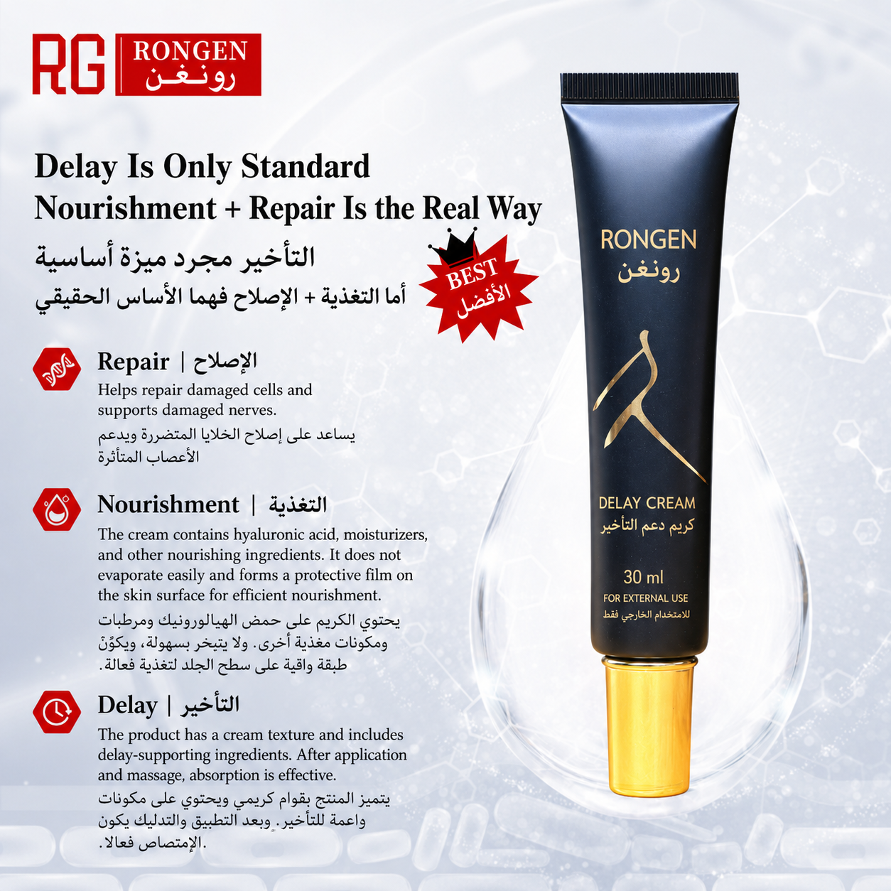 Ronggen Men’s Intimate Care Cream 30 mL | Easy-Apply External Care in a Travel-Ready Tube|كريم رونغن للعناية الحميمة للرجال 30 مل | للاستعمال الخارجي وسهل الحمل والتطبيق