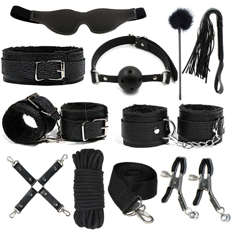 10-Piece Adult Roleplay Restraint Set | Soft-Lined, Adjustable Design in Black or Pink|طقم تقييد وتمثيل أدوار للبالغين من 10 قطع | مبطن وناعم وقابل للتعديل بالأسود أو الوردي