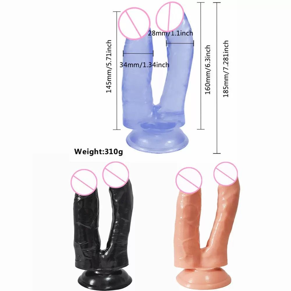 Dual-Stimulation Double Dildo with Powerful Suction Cup Base（قضيب مزدوج للتحفيز الثنائي مع قاعدة شفط قوية）