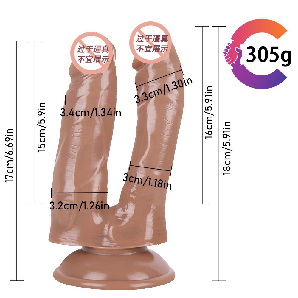 Dual-Stimulation Double Dildo with Powerful Suction Cup Base（قضيب مزدوج للتحفيز الثنائي مع قاعدة شفط قوية）