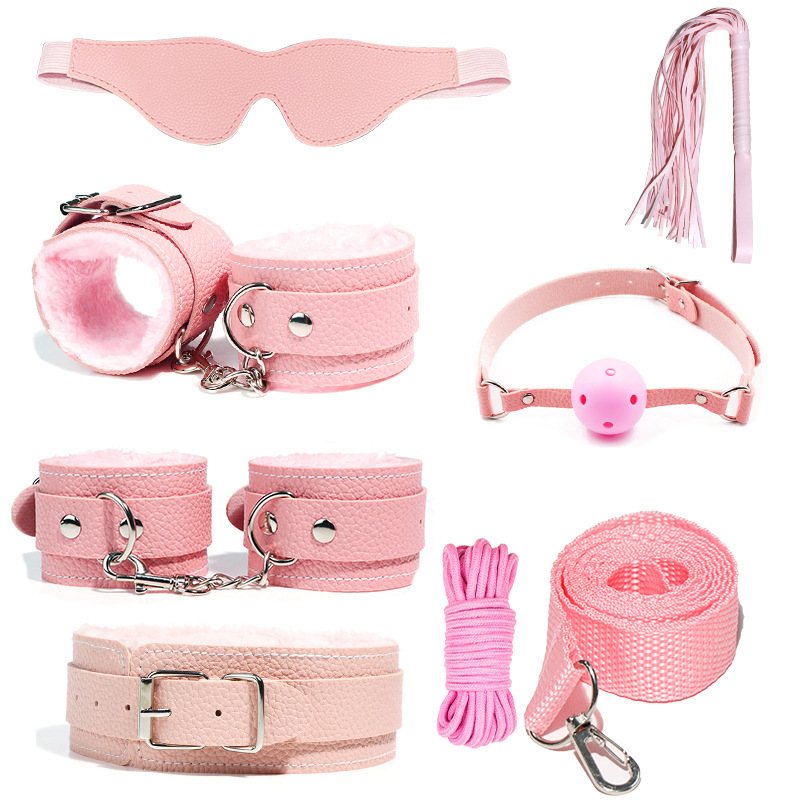 10-Piece Adult Roleplay Restraint Set | Soft-Lined, Adjustable Design in Black or Pink｜طقم تقييد وتمثيل أدوار للبالغين من 10 قطع | مبطن وناعم وقابل للتعديل بالأسود أو الوردي