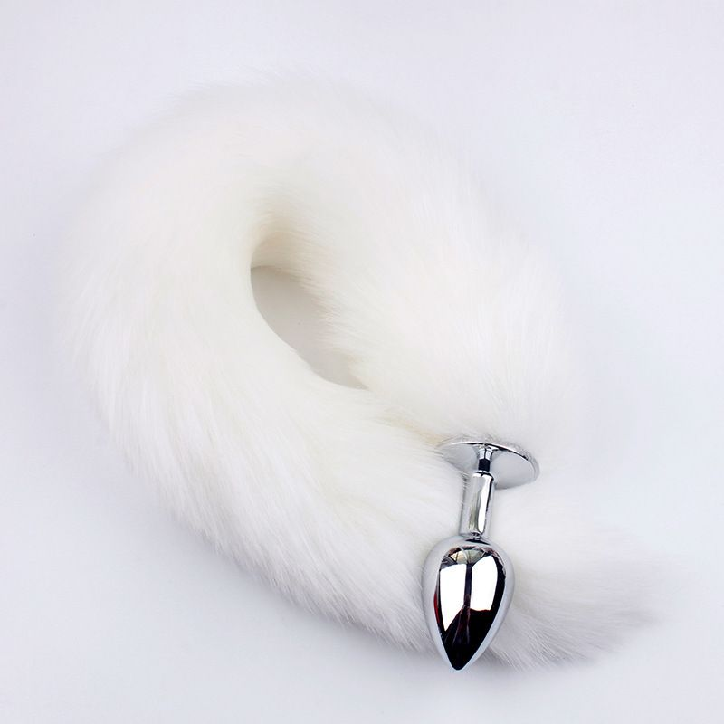 Fluffy Fox Tail Anal Plug with Polished Metal Base（سدادة شرجية بذيل ثعلب ناعم وكثيف مع قاعدة معدنية مصقولة）